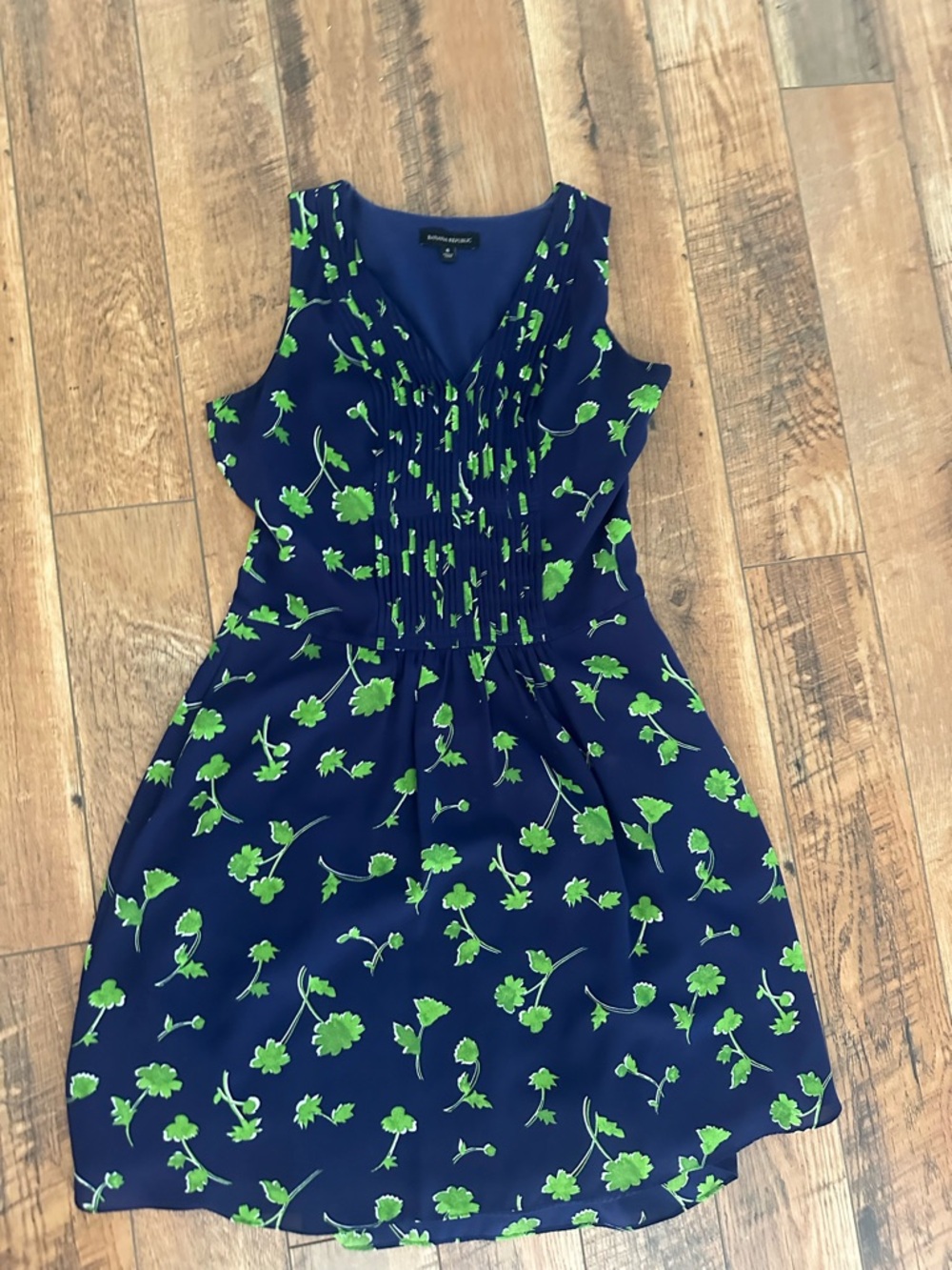 Banana Republic Navy Dress with Green Floral Print
